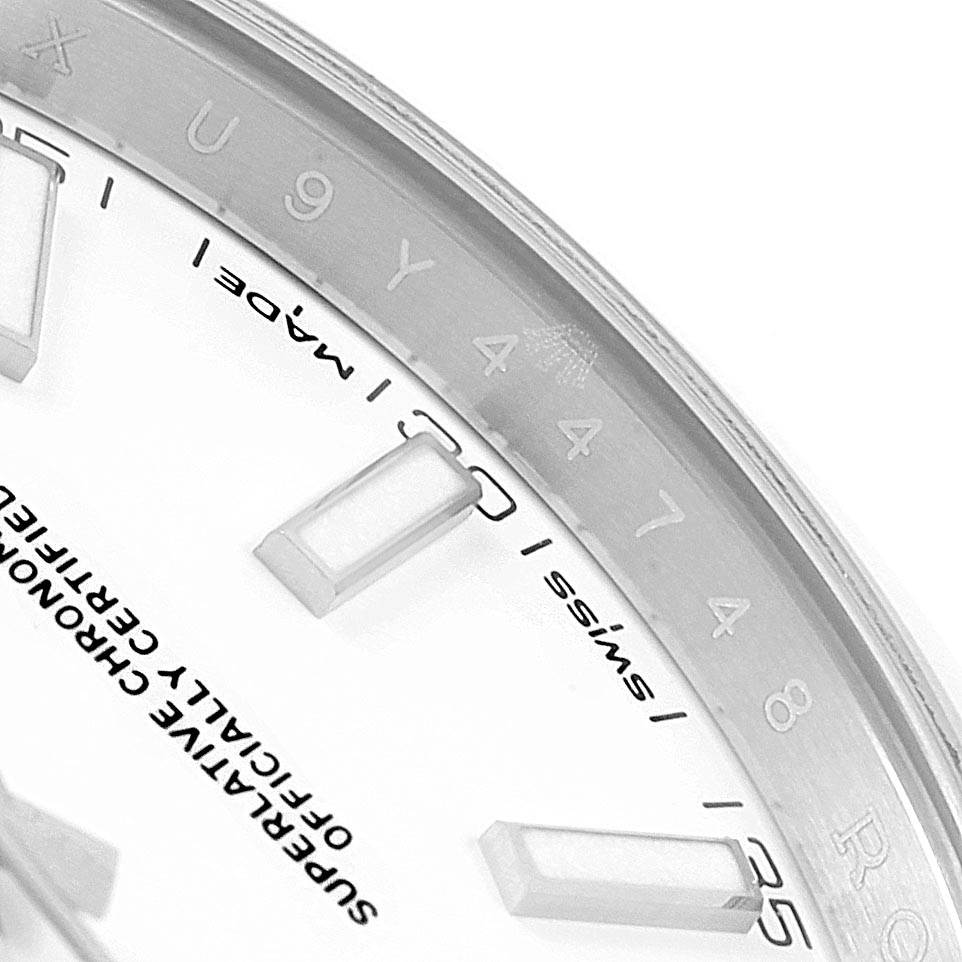This image shows a close-up view of the dial and part of the rehaut of a Rolex Datejust 41 126300 Men's Stainless Steel White Dial 126300 Men's Stainless Steel White Dial model.