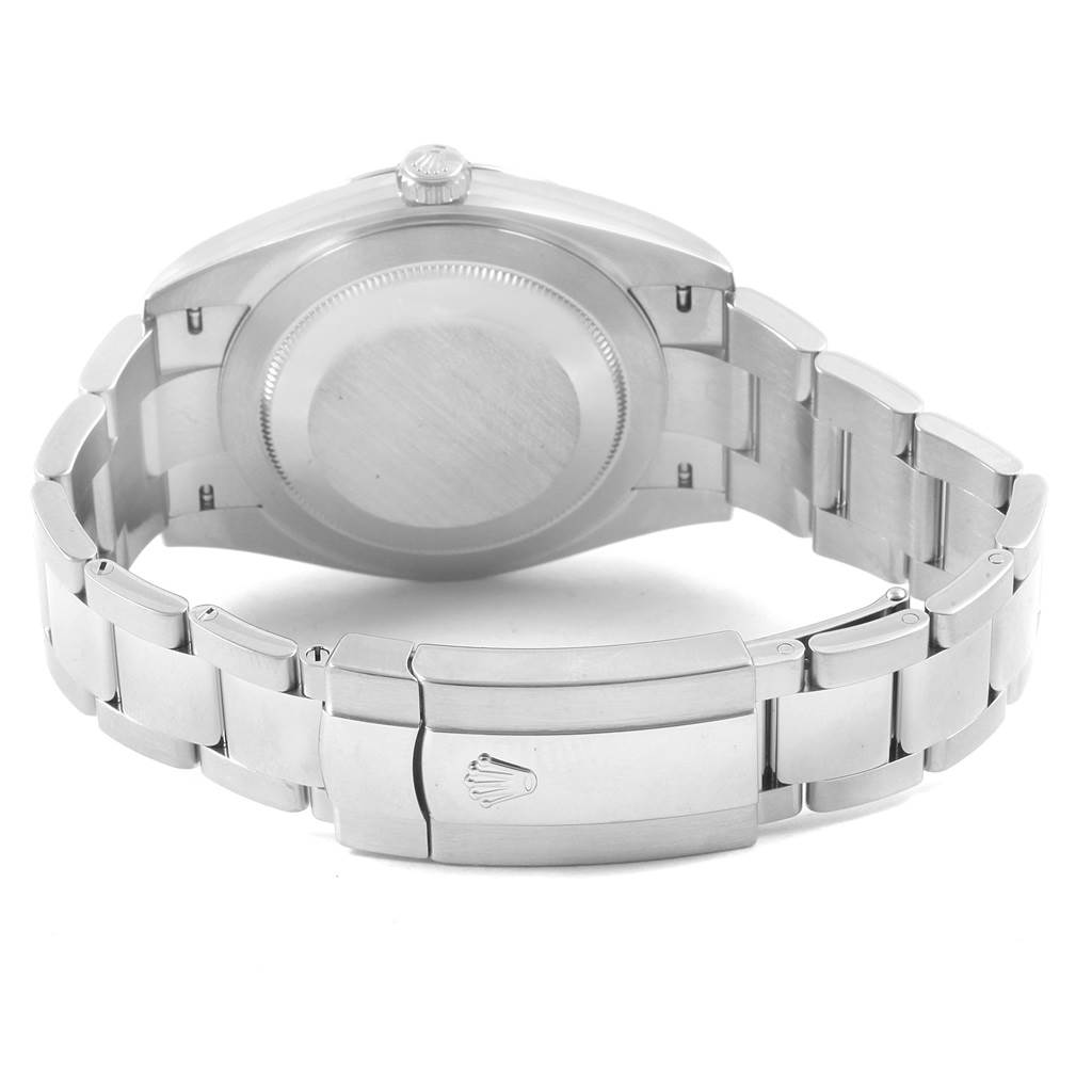 The image shows the back view of a Rolex Datejust 41 126300 Men's Stainless Steel White Dial 126300 Men's Stainless Steel White Dial watch, displaying its case back, crown, and metal bracelet with clasp.