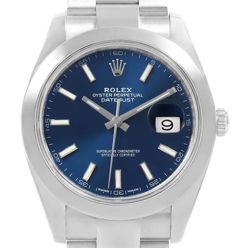 Rolex Datejust 41 Blue Baton Dial Stainless Steel Mens Watch 126300 SwissWatchExpo