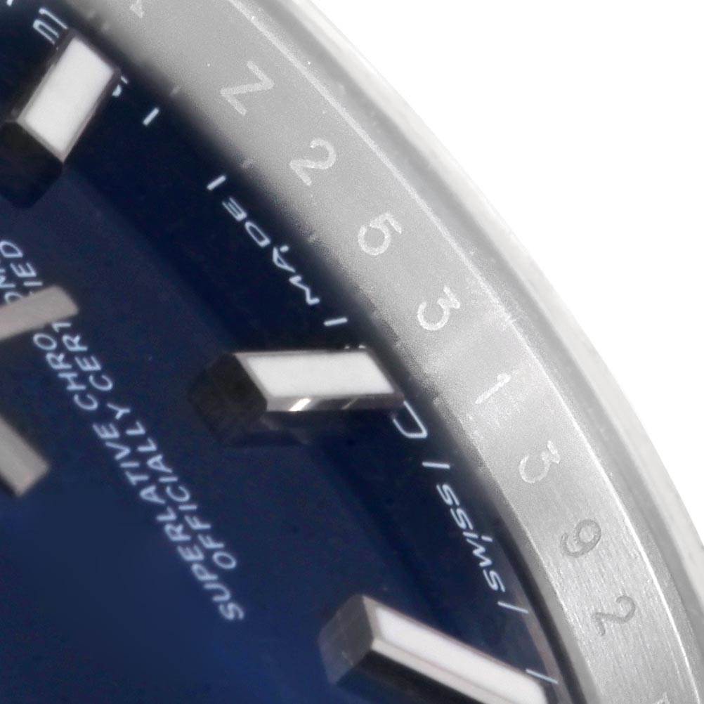 This close-up angle shows the dial and part of the bezel of the Rolex Datejust 41 126300 Men's Stainless Steel Blue Dial 126300 Men's Stainless Steel Blue Dial watch.