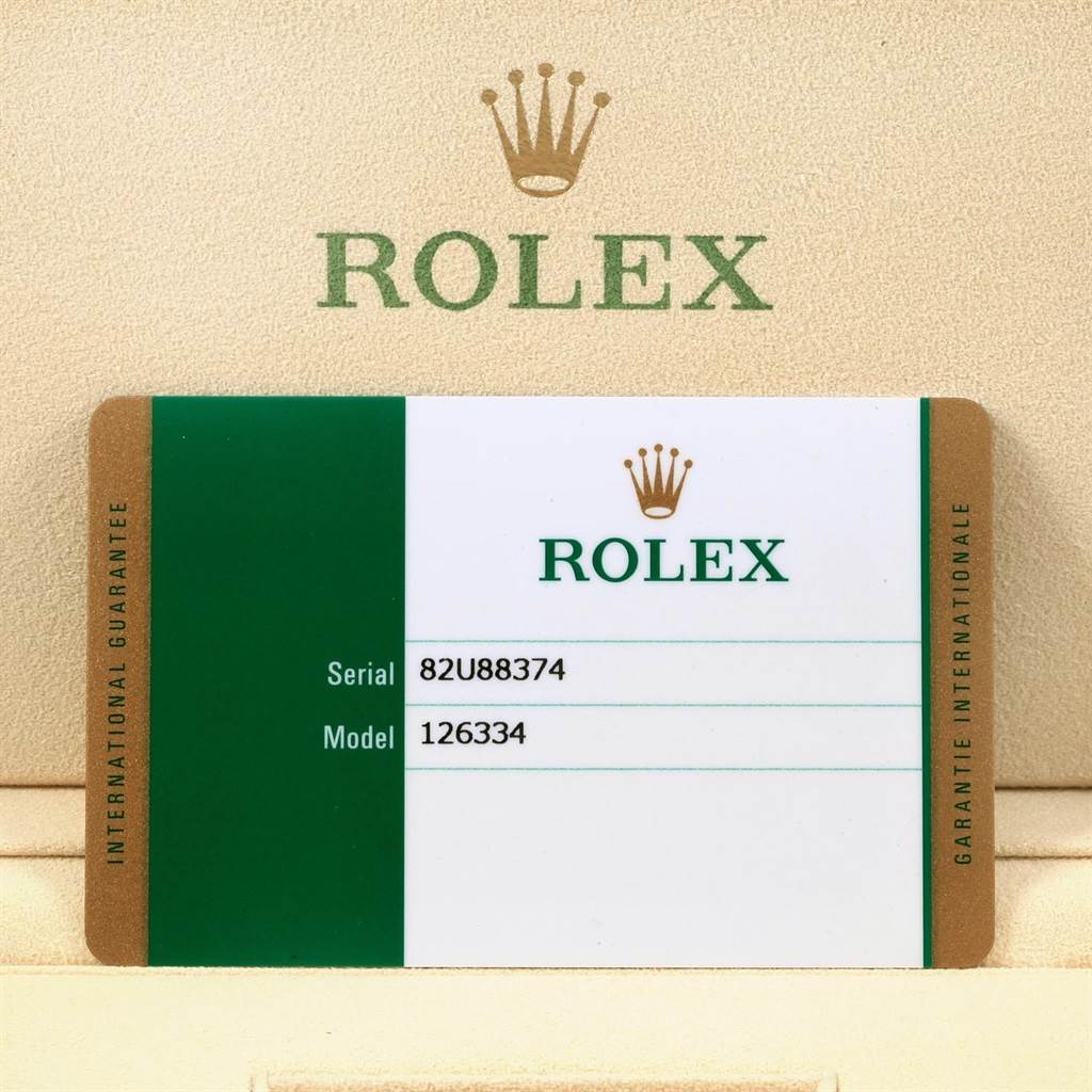 This image shows the international guarantee card for the Rolex Datejust 41 126334 Men's Stainless Steel White Dial 126334 Men's Stainless Steel White Dial model.