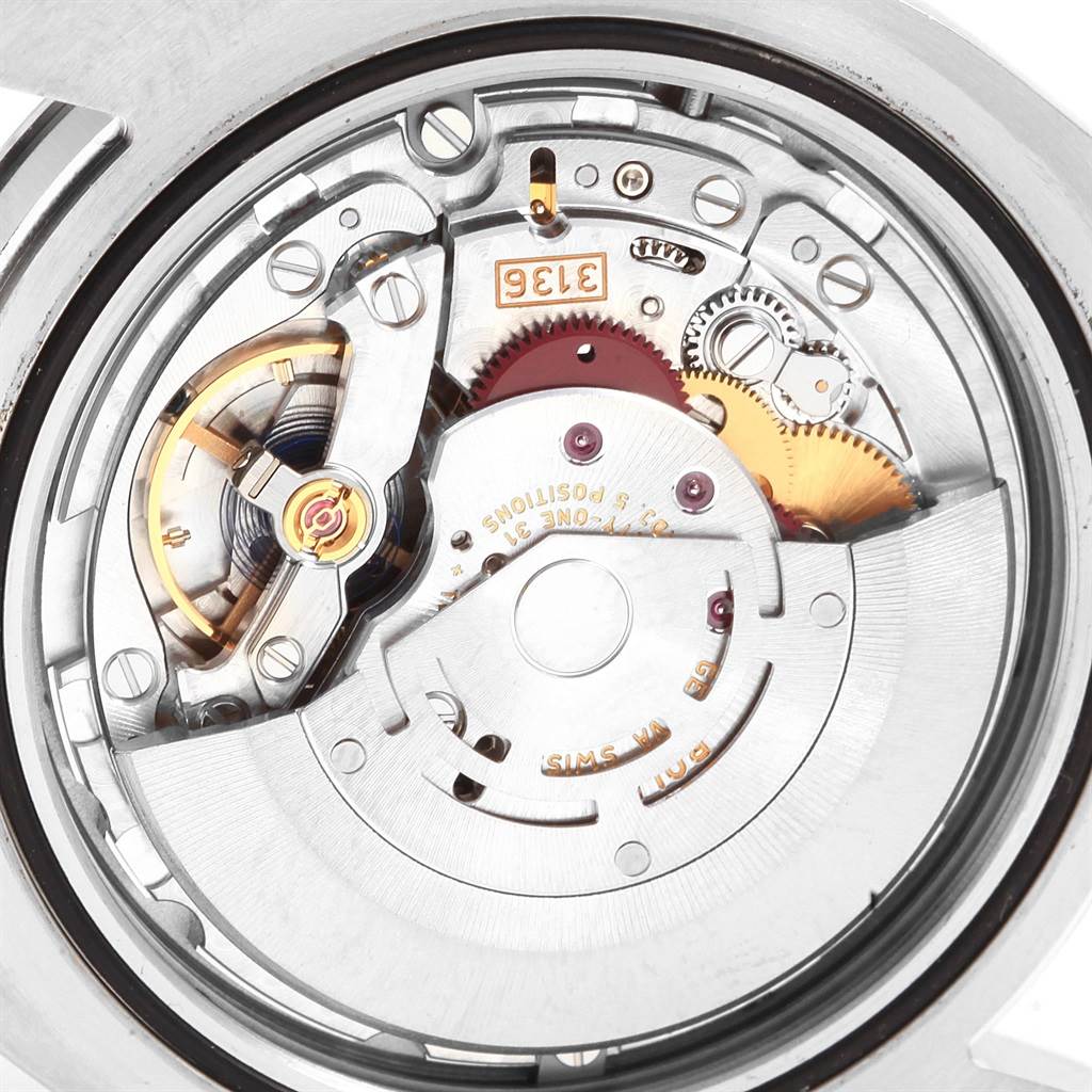 The image shows the internal mechanism of the Rolex Datejust 41 116334 Men's Stainless Steel Silver Dial 116334 Men's Stainless Steel Silver Dial model from a top-down angle.
