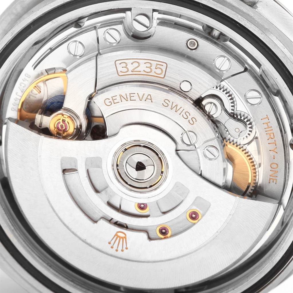 This image shows the movement and internal mechanism of the Rolex Datejust 41 126334 Men's Stainless Steel Grey Dial 126334 Men's Stainless Steel Grey Dial model watch from the rear angle.