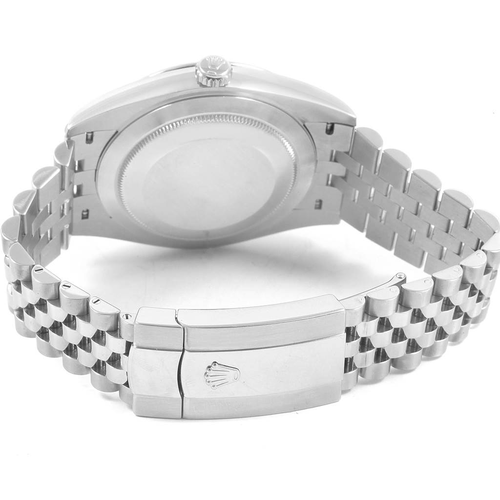 This image shows the back case and bracelet of a Rolex Datejust 41 126334 Men's Stainless Steel Grey Dial 126334 Men's Stainless Steel Grey Dial model watch from a rear angle.