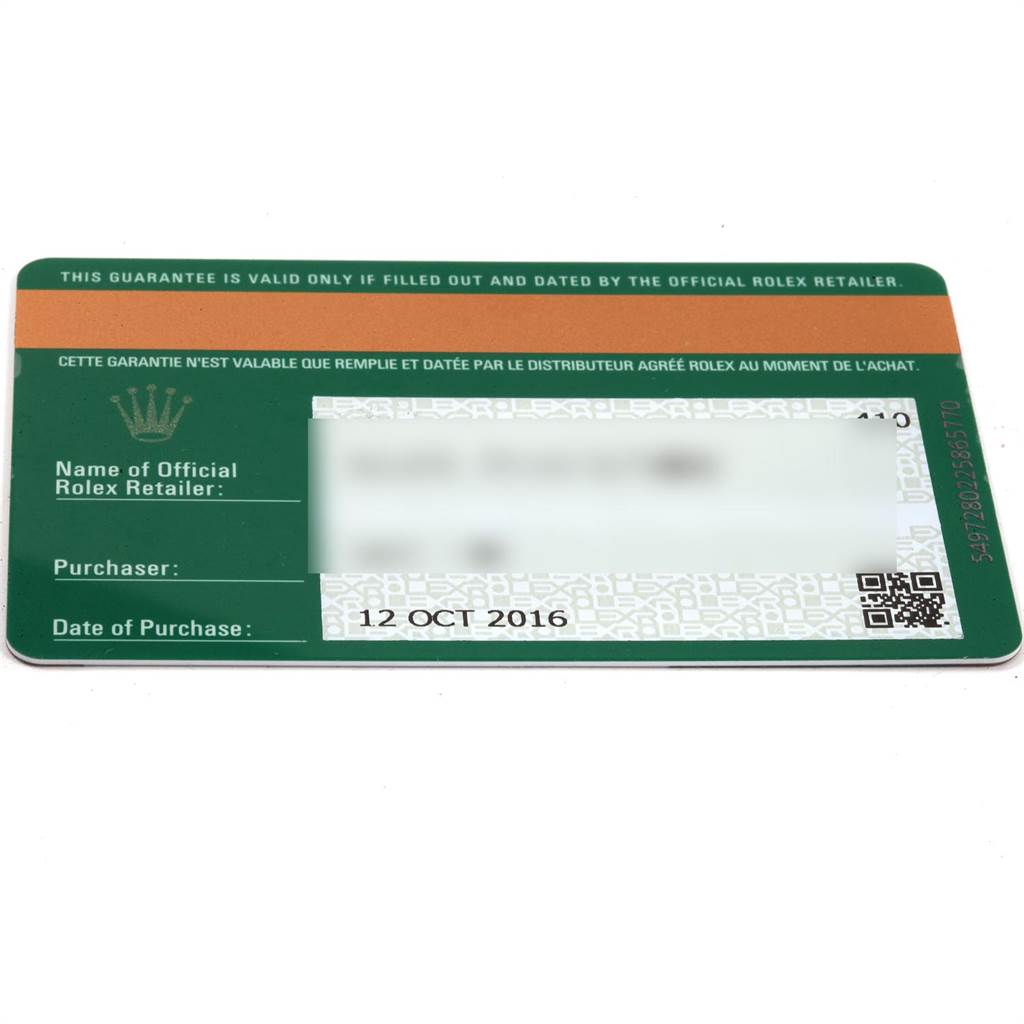 The image shows a Rolex guarantee card for the Datejust 41 model, photographed from a top-down angle.