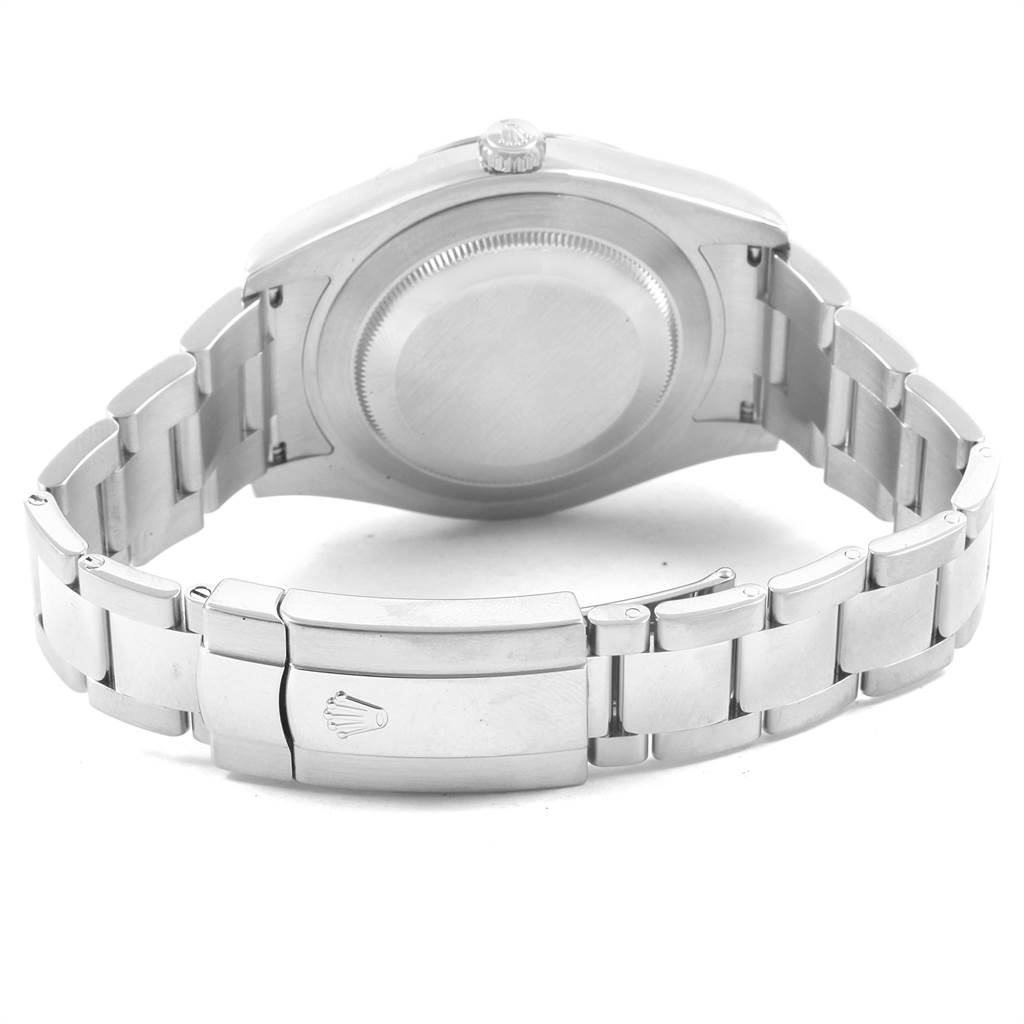 The image shows the back case and bracelet clasp of a Rolex Datejust 41 116334 Men's Stainless Steel Blue Dial 116334 Men's Stainless Steel Blue Dial watch from a rear angle.