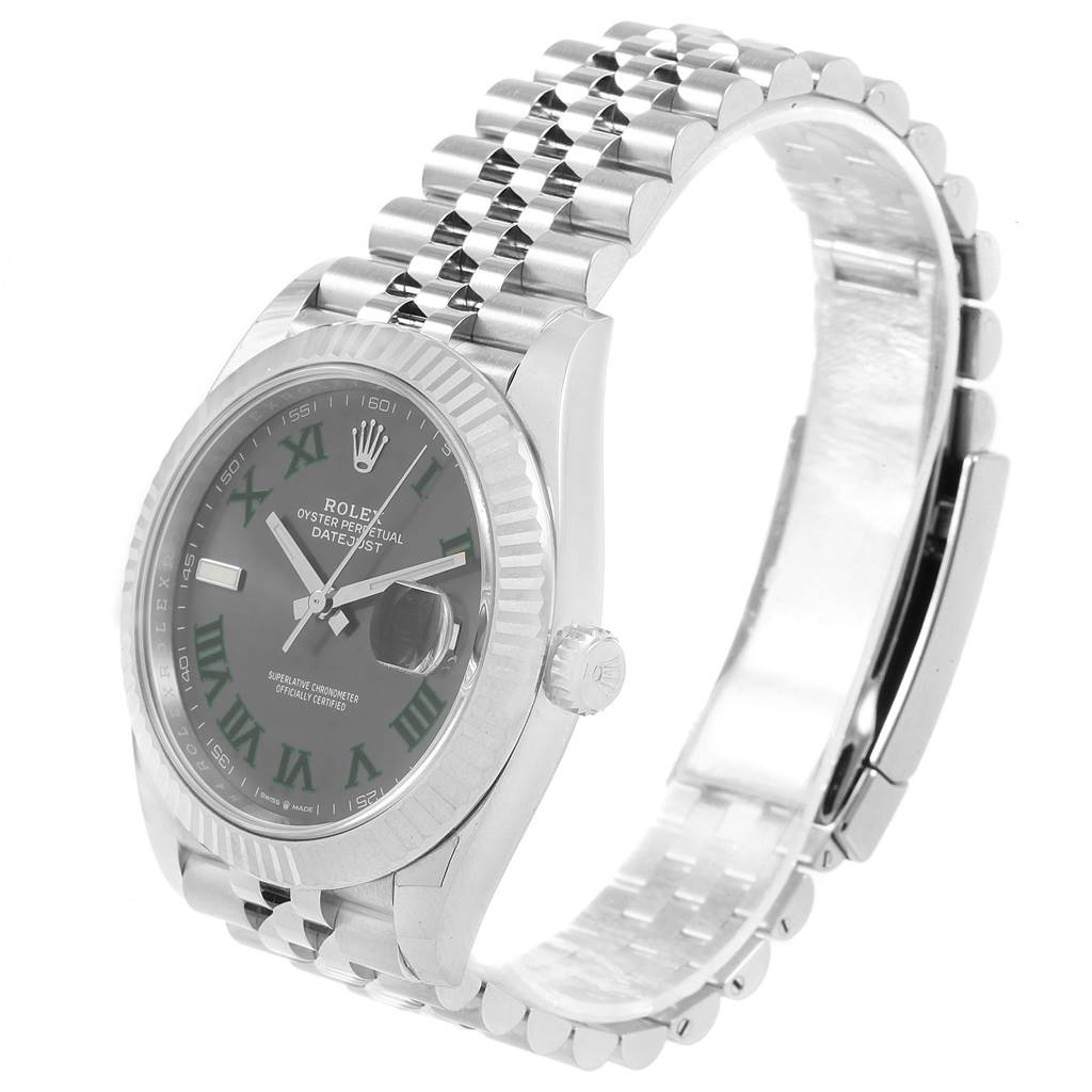 The image shows a Rolex Datejust 41 126334 Men's Stainless Steel Grey Dial 126334 Men's Stainless Steel Grey Dial watch from an angled front view, highlighting the dial, bezel, case, crown, and bracelet.