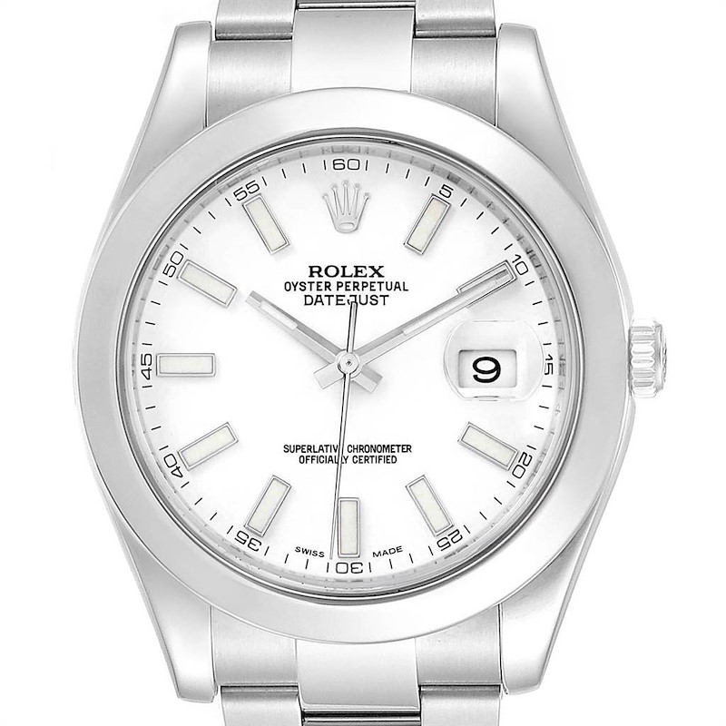 Rolex Datejust II White Dial Domed Bezel Steel Mens Watch 116300 SwissWatchExpo