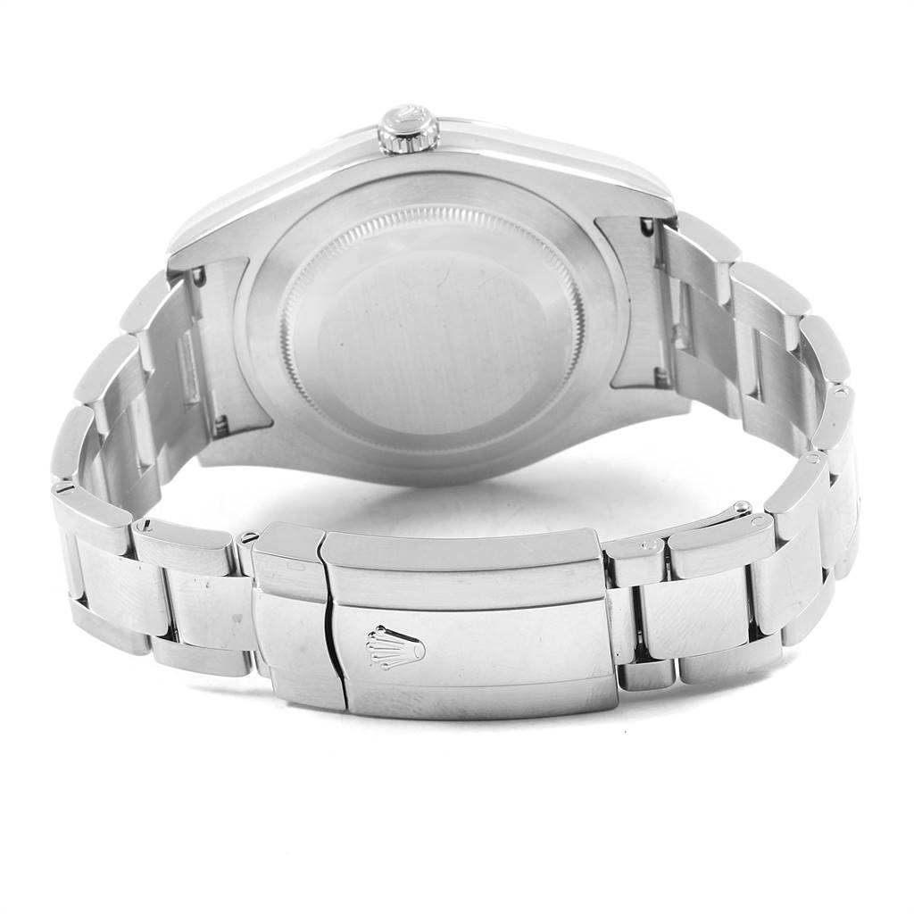 The image shows the Rolex Datejust 41 116300 Men's Stainless Steel White Dial 116300 Men's Stainless Steel White Dial watch from the back, highlighting the closed clasp, bracelet, and caseback.