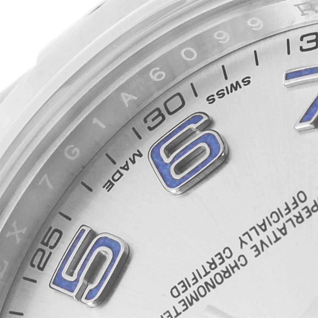 This is a close-up of the dial of a Rolex Datejust 41 116300 Men's Stainless Steel Silver Dial 116300 Men's Stainless Steel Silver Dial, showcasing the numerals and part of the minute markings.