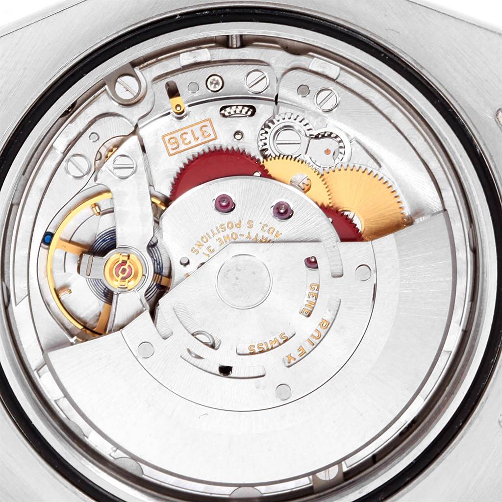 This is a close-up view of the movement and internal mechanism of the Rolex Datejust 41 116300 Men's Stainless Steel Silver Dial 116300 Men's Stainless Steel Silver Dial watch.