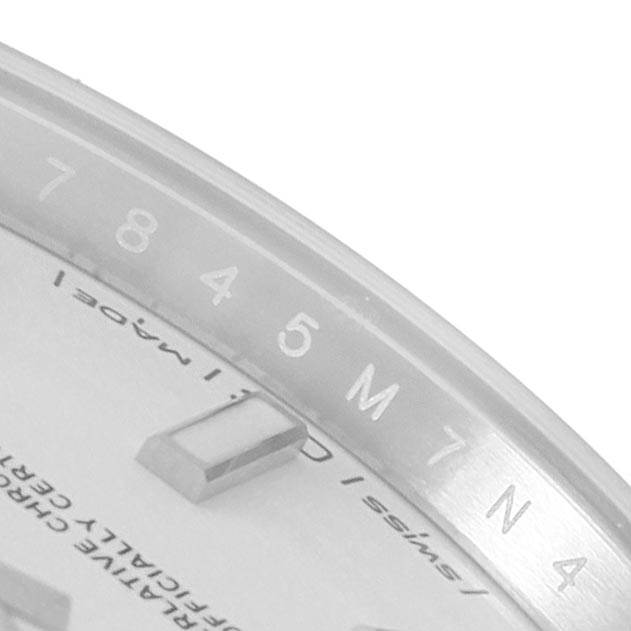 This image shows a close-up of the dial and date indicator of the Rolex Datejust 41 126300 Men's Stainless Steel White Dial 126300 Men's Stainless Steel White Dial watch.