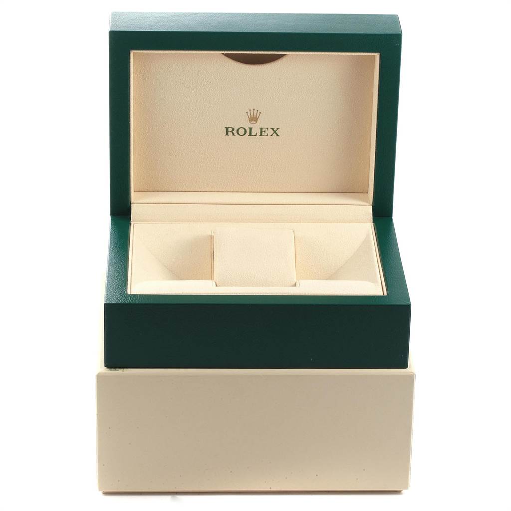 This image shows an open watch box for the Rolex Datejust 41 126300 Men's Stainless Steel White Dial 126300 Men's Stainless Steel White Dial model, displaying the interior and cushion without the watch.