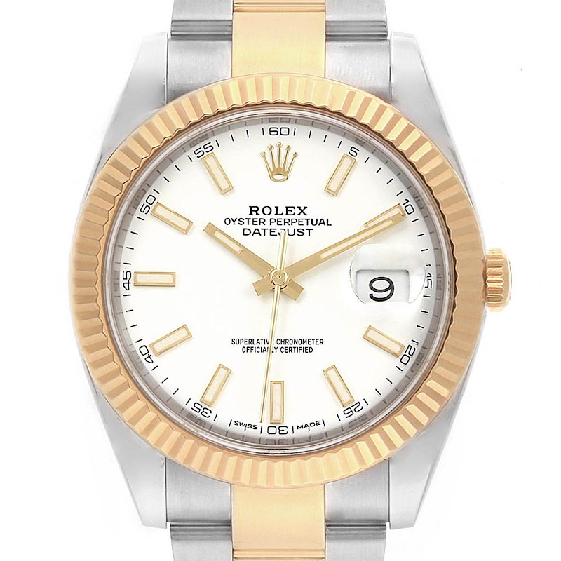 Rolex Datejust 41 Steel Yellow Gold White Dial Mens Watch 126333 SwissWatchExpo