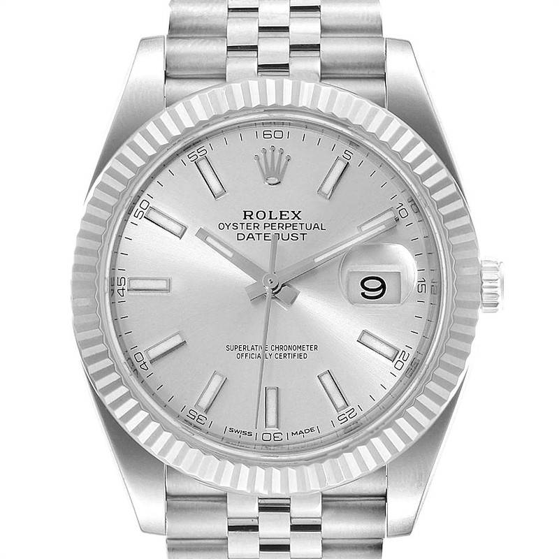 Rolex Datejust 41 Steel White Gold Silver Dial Mens Watch 126334 SwissWatchExpo