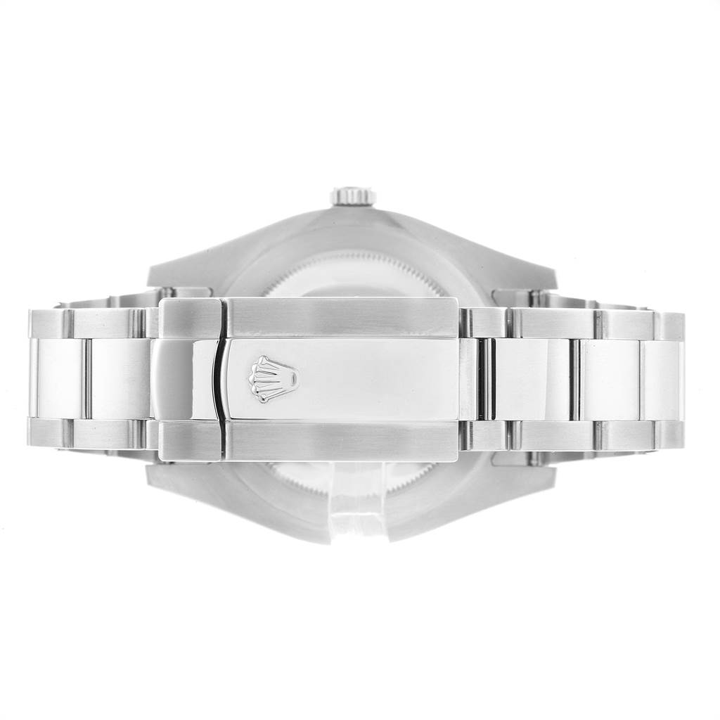 The image shows the back view of the Rolex Datejust 41 116334 Men's Stainless Steel Blue Dial 116334 Men's Stainless Steel Blue Dial watch, focusing on its clasp and bracelet.