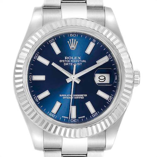 Photo of Rolex Datejust II Steel White Gold Blue Dial Mens Watch 116334 Box