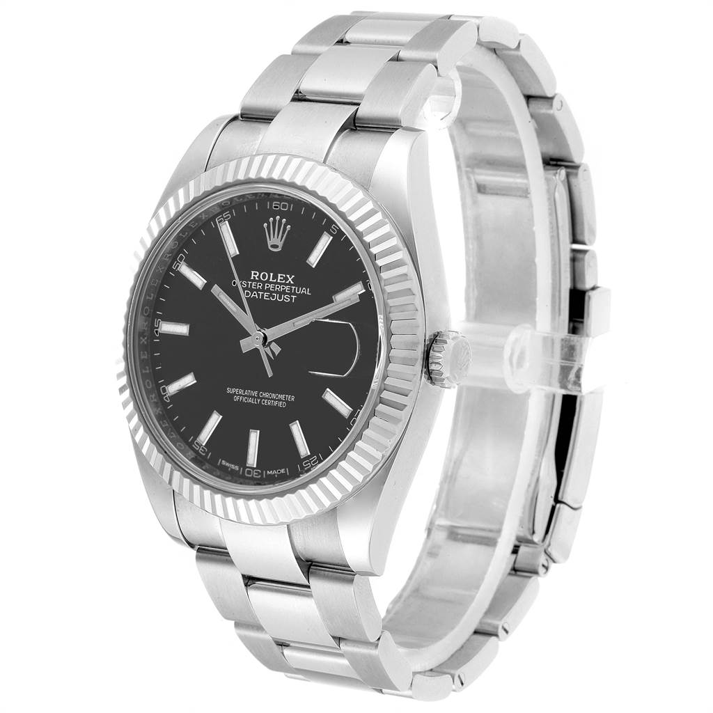 The image depicts a Rolex Datejust 41 126334 Men's Stainless Steel Grey Dial 126334 Men's Stainless Steel Grey Dial watch at a three-quarter angle, showing the face, bracelet, and fluted bezel.
