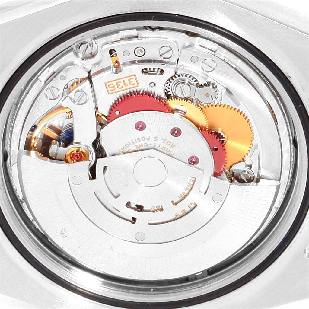 This image shows the internal movement mechanism of a Rolex Datejust 41 116334 Men's Stainless Steel Grey Dial 116334 Men's Stainless Steel Grey Dial watch from a top-down angle.