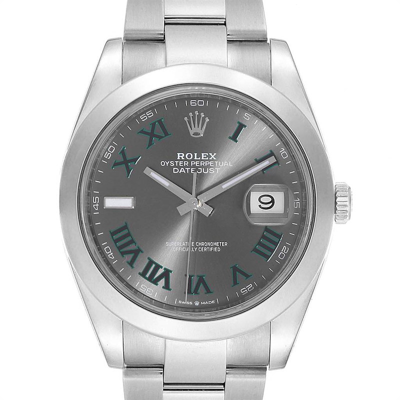 Rolex Datejust 41 Grey Dial Green Roman Numerals Steel Mens Watch 126300 SwissWatchExpo