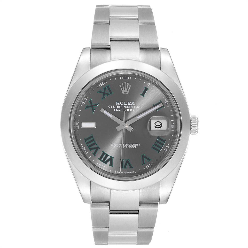 The image shows a front view of a Rolex Datejust 41 126300 Men's Stainless Steel Grey Dial 126300 Men's Stainless Steel Grey Dial watch, displaying the dial, case, and bracelet.