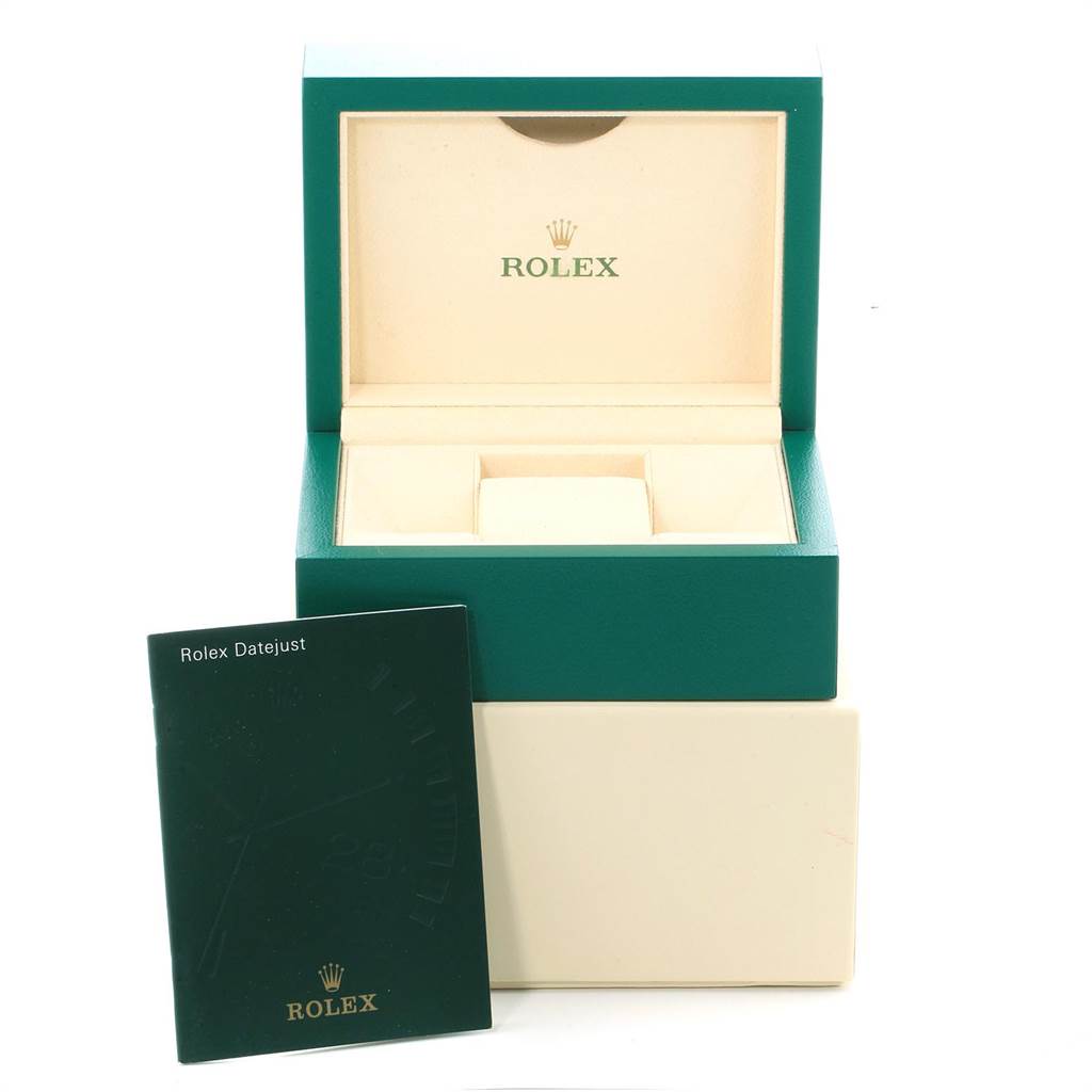 The image shows the packaging, including the box and booklet, for a Rolex Datejust 41 116334 Men's Stainless Steel Grey Dial 116334 Men's Stainless Steel Grey Dial model watch, viewed from the front.