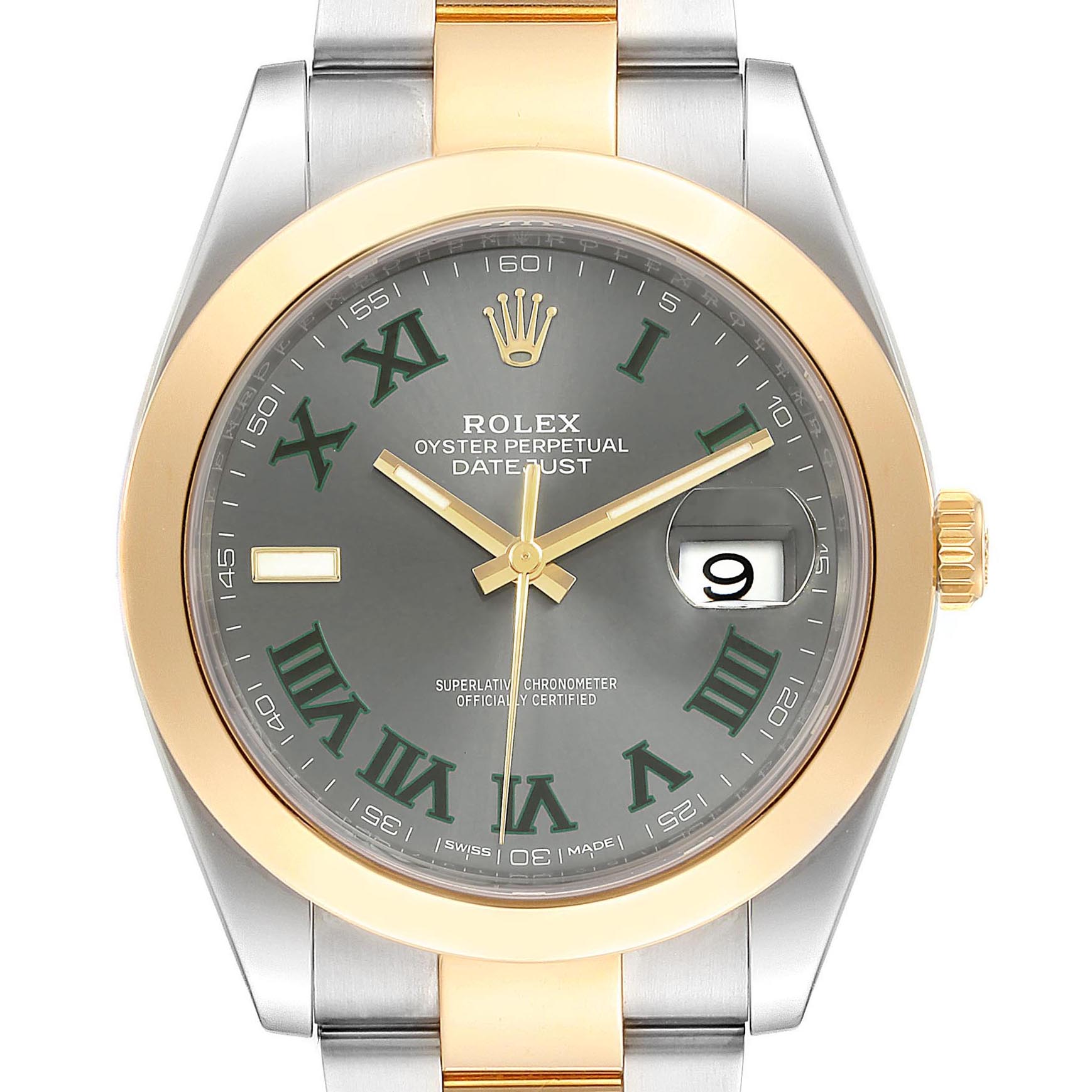 The image shows a Rolex Datejust 41 126303 Men's Steel and Gold (two tone) Grey Dial 126303 Men's Steel and Gold (two tone) Grey Dial watch from a front angle, highlighting the dial, bezel, crown, and bracelet.