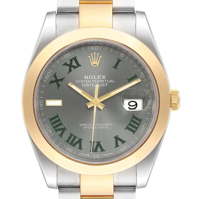 Rolex Datejust 41 Steel Yellow Gold Grey Green Dial Watch 126303 Box Card SwissWatchExpo