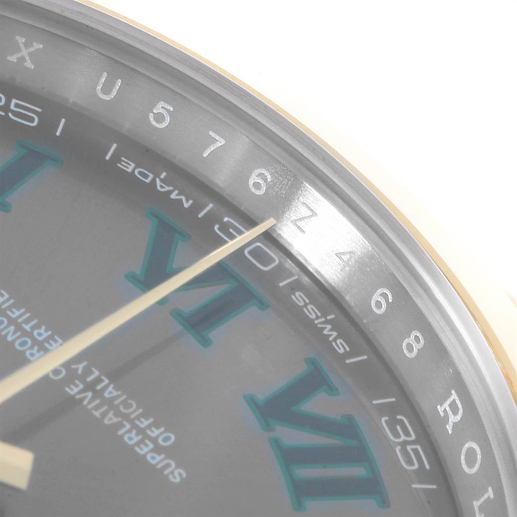 This is a close-up of the dial and chapter ring of the Rolex Datejust 41 126303 Men's Steel and Gold (two tone) Grey Dial 126303 Men's Steel and Gold (two tone) Grey Dial watch.