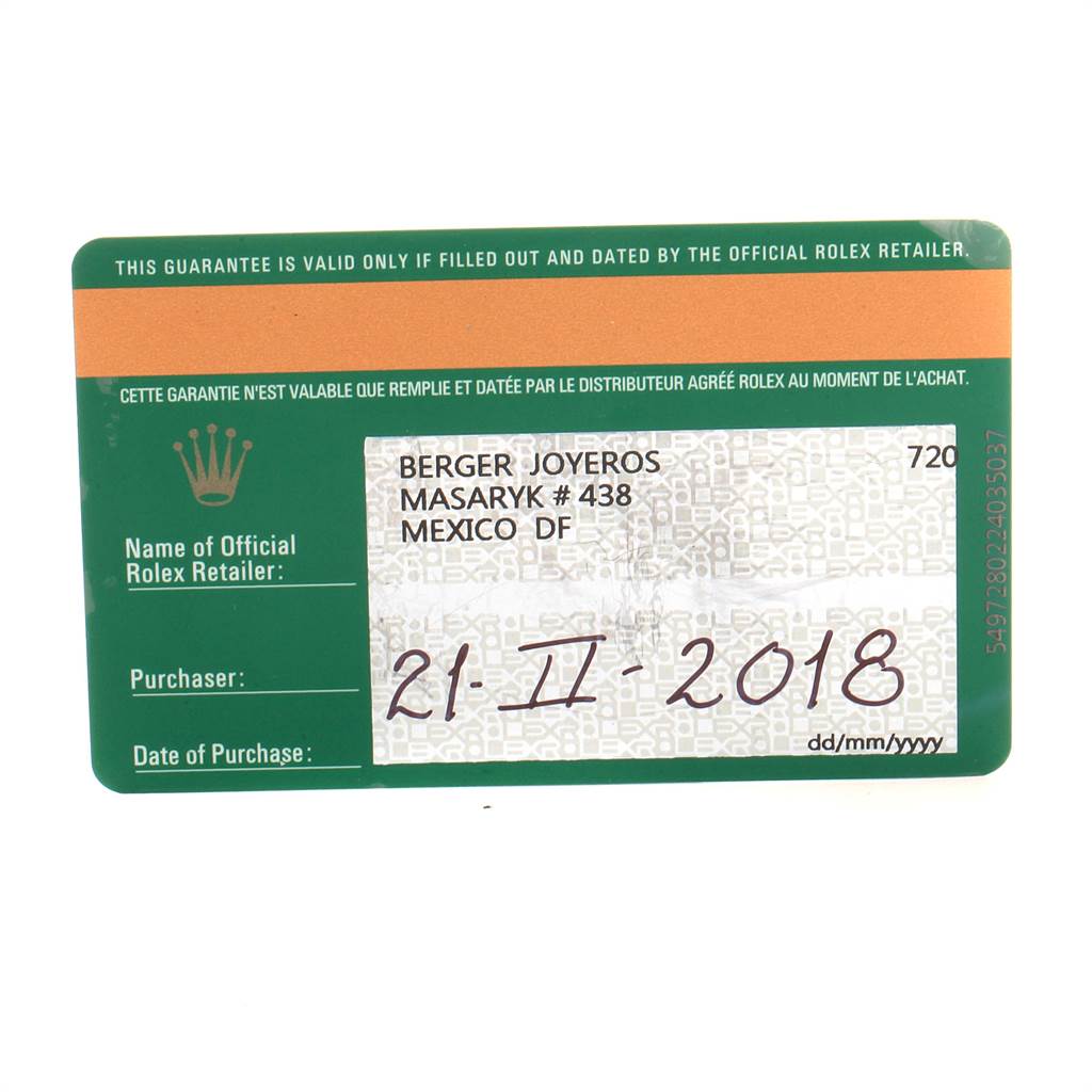 This image shows a guarantee card for a Rolex Datejust 41 126303 Men's Steel and Gold (two tone) Grey Dial 126303 Men's Steel and Gold (two tone) Grey Dial watch.