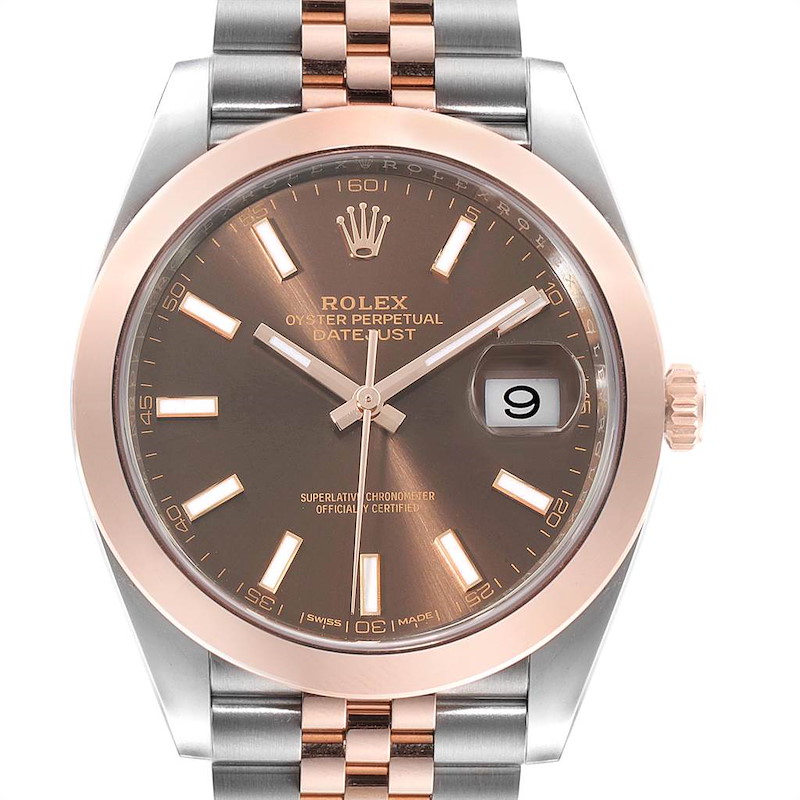 Rolex Datejust 41 Steel Rose Gold Brown Dial Mens Watch 126301 Box Card SwissWatchExpo