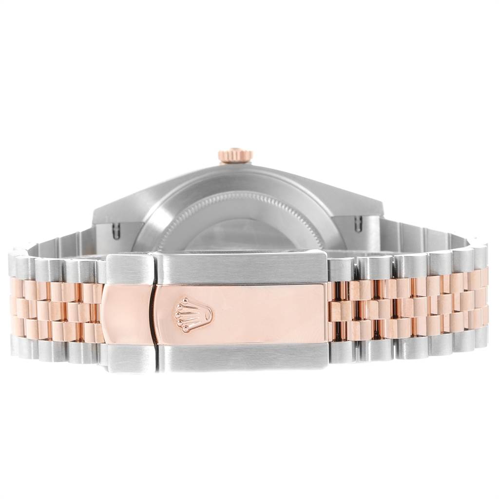This image shows the clasp and bracelet of a Rolex Datejust 41 126301 Men
s Steel and Gold (two tone) Pink Dial 126301 Men
s Steel and Gold (two tone) Pink Dial watch from the rear angle.