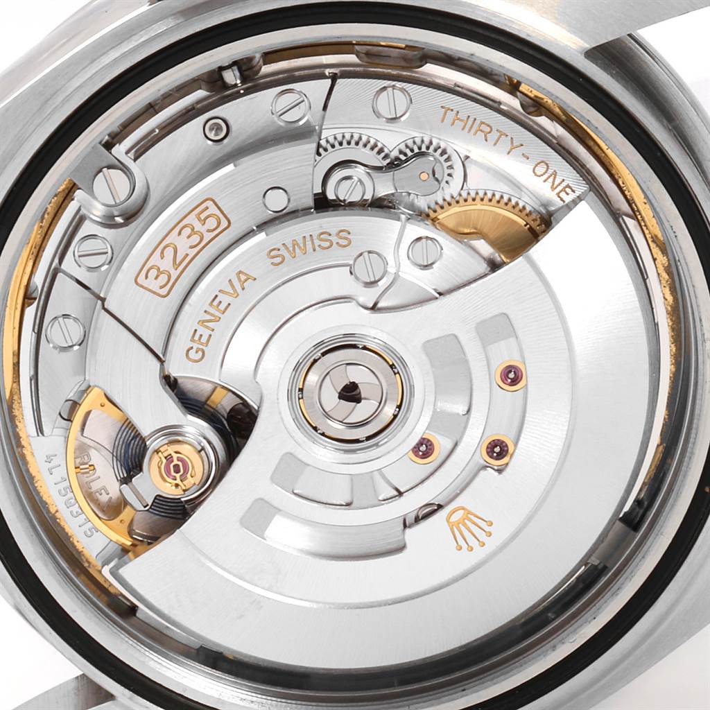The image shows the movement mechanism of the Rolex Datejust 41 126300 Men's Stainless Steel White Dial 126300 Men's Stainless Steel White Dial, specifically the caliber 3235, from a rear angle.
