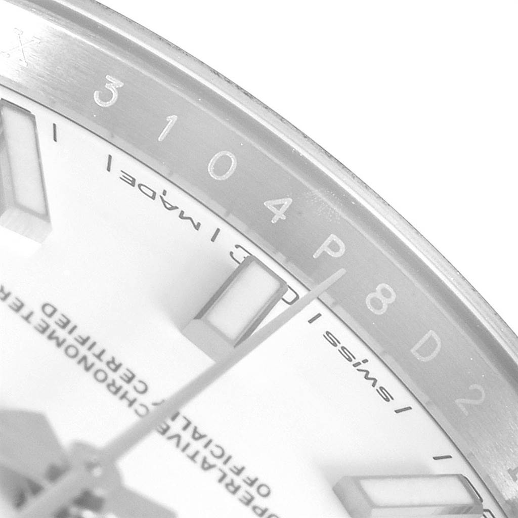 The image shows a close-up of the dial and part of the bezel of the Rolex Datejust 41 126300 Men's Stainless Steel White Dial 126300 Men's Stainless Steel White Dial watch.