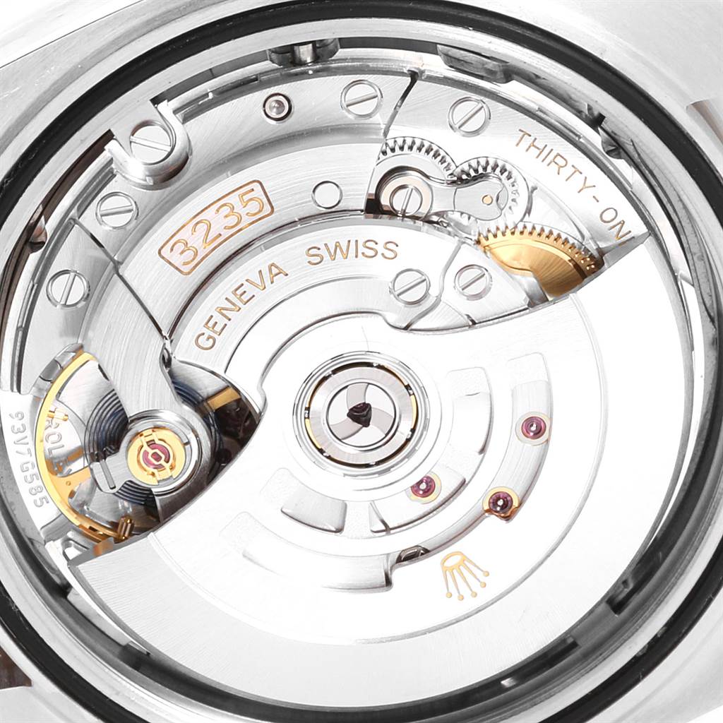 This image shows the intricate internal mechanism and movement of a Rolex Datejust 41 126334 Men's Stainless Steel Grey Dial 126334 Men's Stainless Steel Grey Dial watch captured from the back.