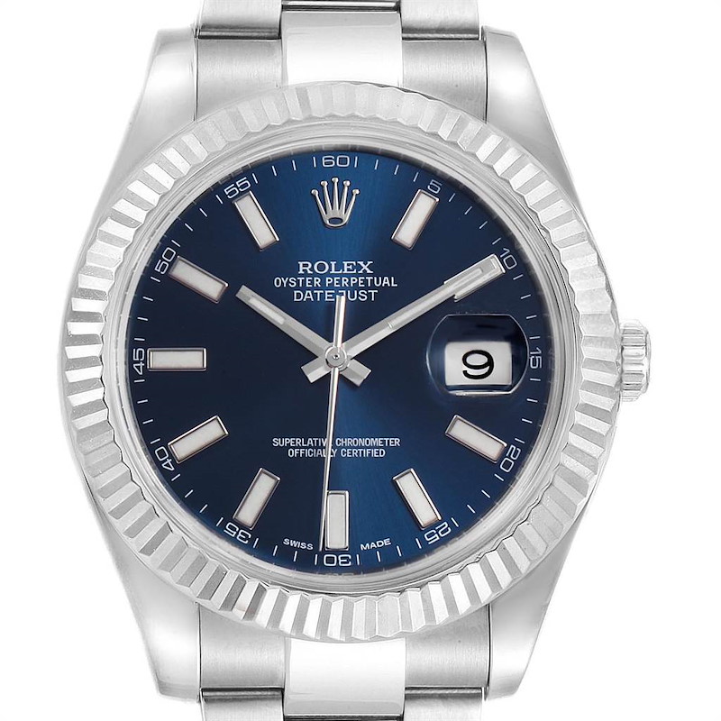 Rolex Datejust II 41 Steel White Gold Blue Dial Watch 116334 Box Card SwissWatchExpo