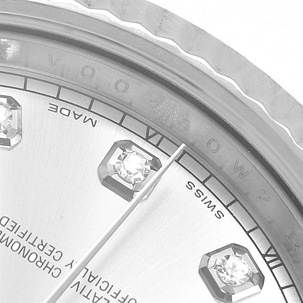 This close-up image shows the dial, markers, and part of the bezel of a Rolex Datejust 41 116334 Men's Stainless Steel Silver Dial 116334 Men's Stainless Steel Silver Dial.