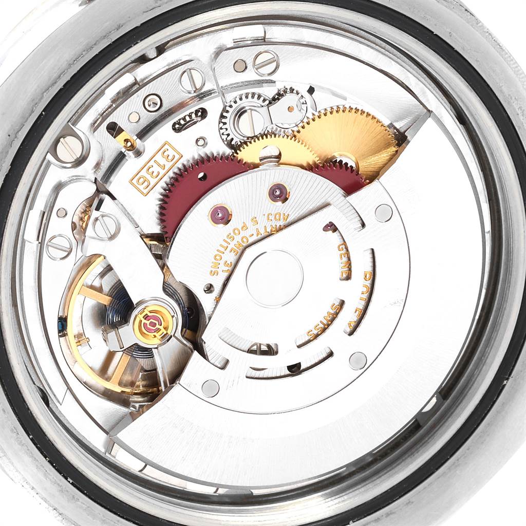 The image shows the detailed movement and internal mechanics of a Rolex Datejust 41 116334 Men's Stainless Steel Blue Dial 116334 Men's Stainless Steel Blue Dial watch.