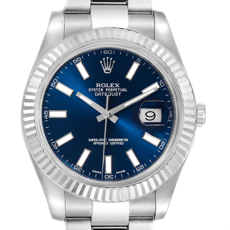 Rolex Datejust II 41 Steel White Gold Blue Dial Watch 116334 Box Card SwissWatchExpo