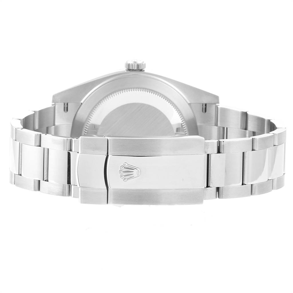 This image shows the case back, crown, and bracelet clasp of a Rolex Datejust 41 126300 Men's Stainless Steel Grey Dial 126300 Men's Stainless Steel Grey Dial watch from a rear angle.