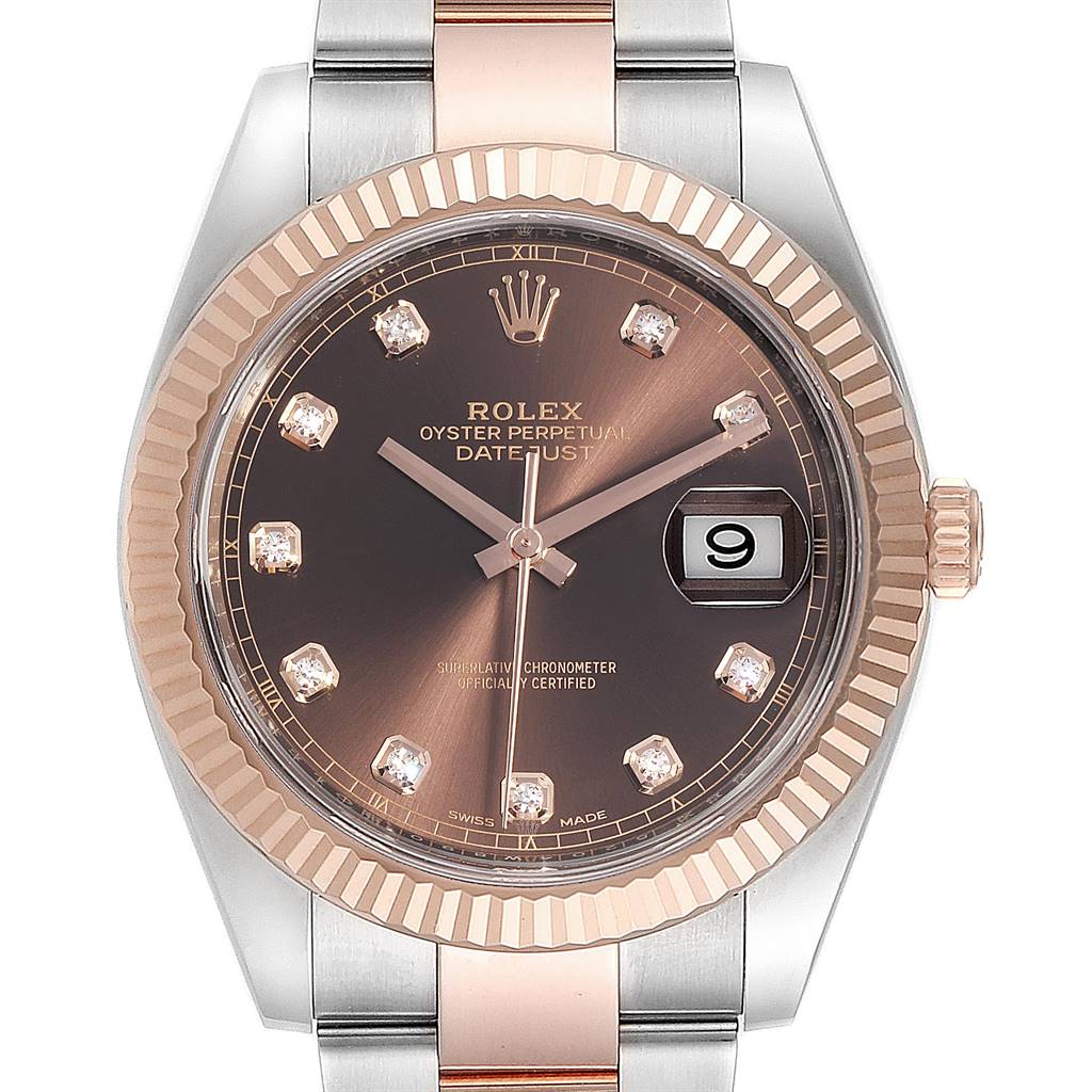 Rolex Datejust 41 Steel Everose Gold Chocolate Diamond Dial Watch ...