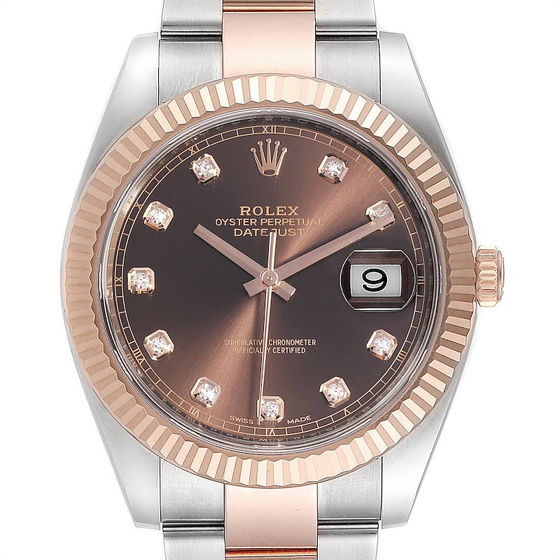 Rolex Datejust 41 Steel Everose Gold Chocolate Diamond Dial Watch 126331 SwissWatchExpo
