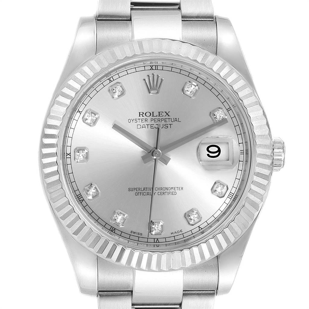 Rolex Datejust II 41mm Steel White Gold Diamond Dial Mens Watch 116334 ...