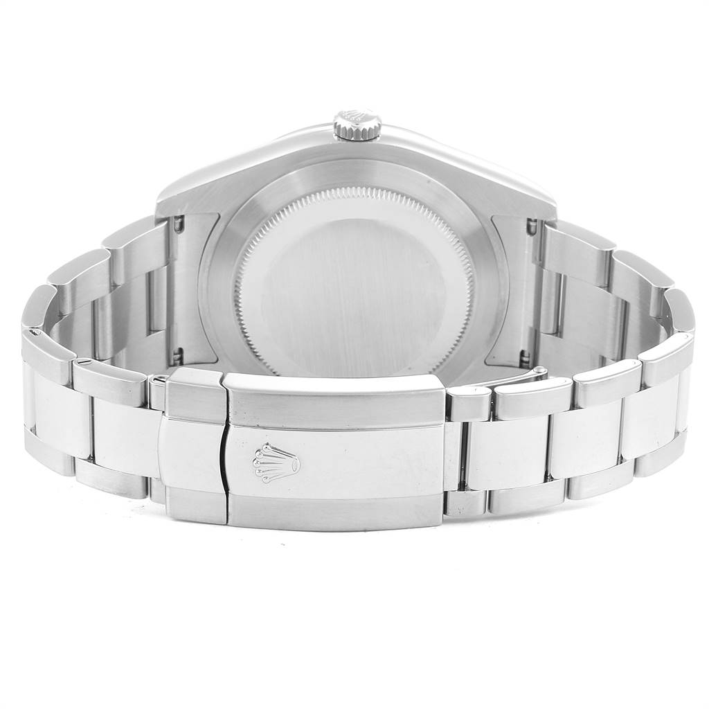 The image shows the back of a Rolex Datejust 41 116334 Men's Stainless Steel Blue Dial 116334 Men's Stainless Steel Blue Dial watch, highlighting the case back and bracelet clasp.