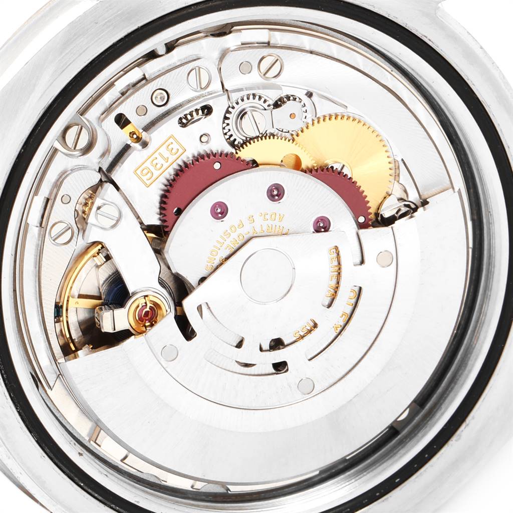 The image shows the inner mechanical movement of the Rolex Datejust 41 116334 Men's Stainless Steel White Dial 116334 Men's Stainless Steel White Dial model watch from a top-down angle.