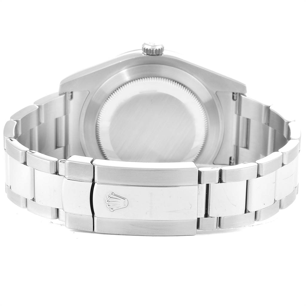 The image shows the back view of a Rolex Datejust 41 116334 Men's Stainless Steel White Dial 116334 Men's Stainless Steel White Dial watch, highlighting the case back and bracelet clasp.