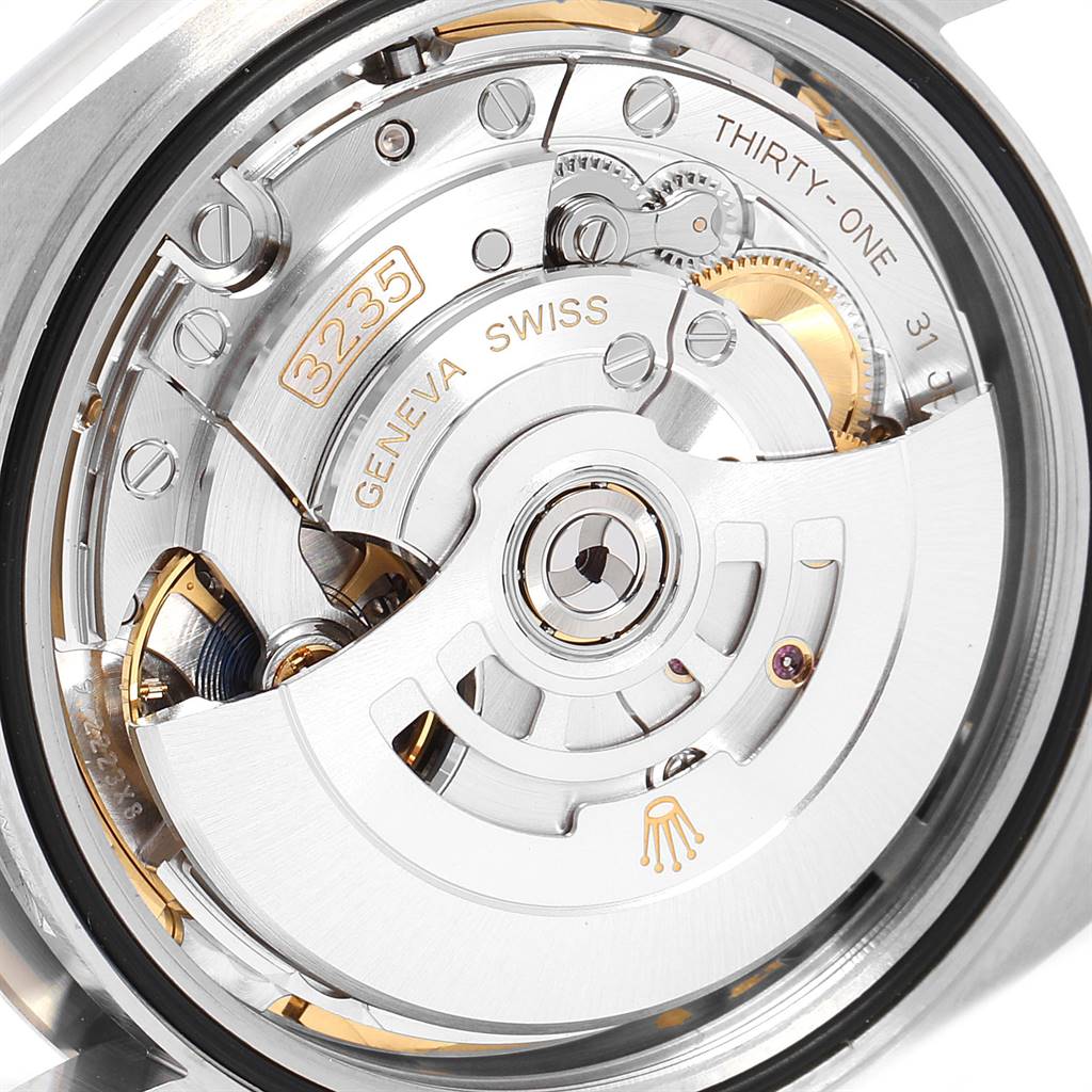 This image shows the intricate inner mechanical movement of the Rolex Datejust 41 126334 Men's Stainless Steel White Dial 126334 Men's Stainless Steel White Dial watch.