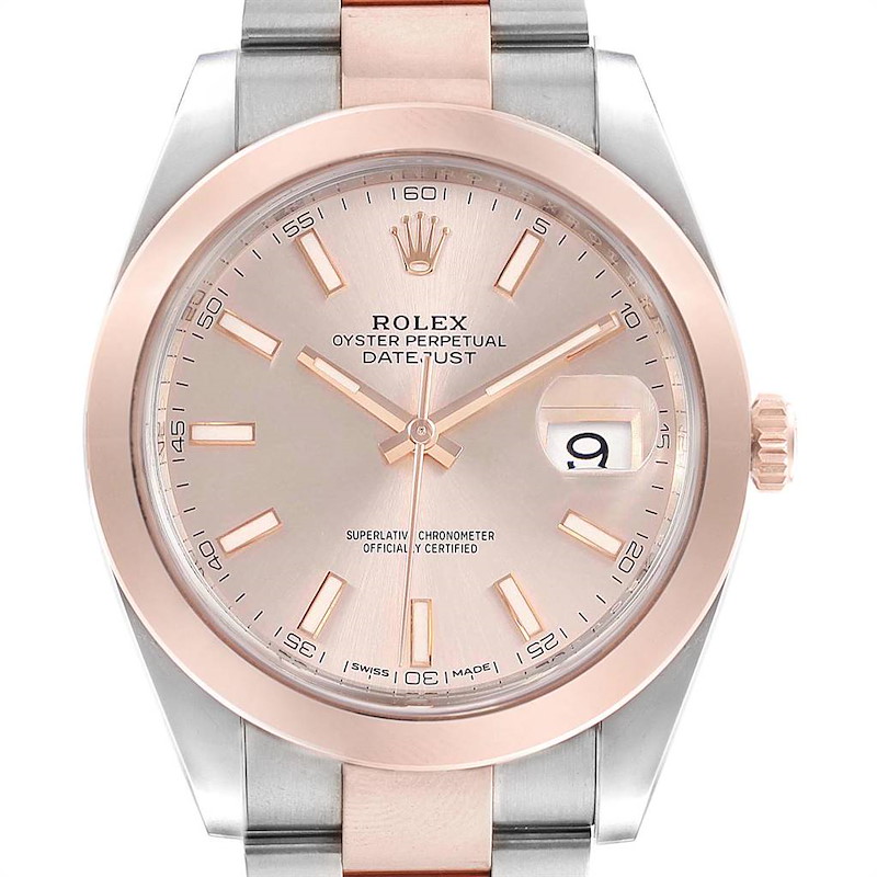 Rolex Datejust 41 Steel Rose Gold Rose Dial Mens Watch 126301 Box Card SwissWatchExpo