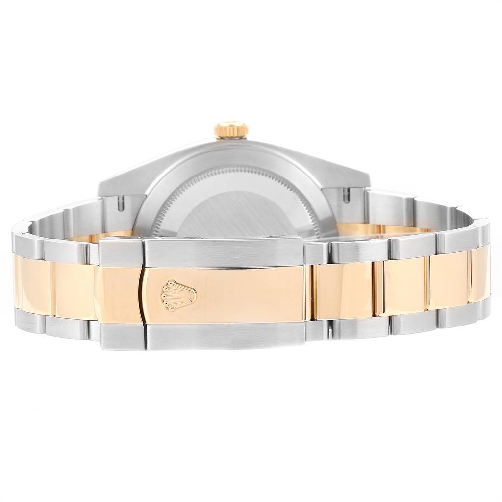 The image shows the back view of a Rolex Datejust 41 126303 Men's Steel and Gold (two tone) Black Dial 126303 Men's Steel and Gold (two tone) Black Dial, highlighting its bracelet and clasp.