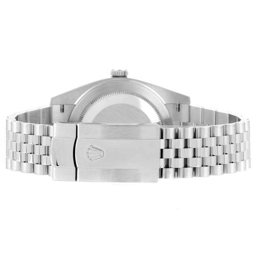 This image shows the Rolex Datejust 41 126334 Men's Stainless Steel Grey Dial 126334 Men's Stainless Steel Grey Dial model from the back, highlighting the bracelet and clasp.